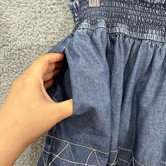 BCBGeneration Bubble Mini Skirt Womens Large Blue Chambray Embroidered Boho Y2K - Picture 4 of 7